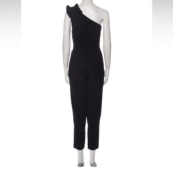 Saloni jumpsuit size 4 black one shoulder crepe front tie evening wear​​​​​ - Picture 4 of 11